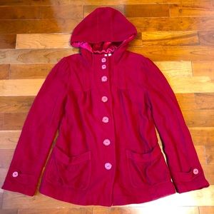 Red Hooded Wool Coat
